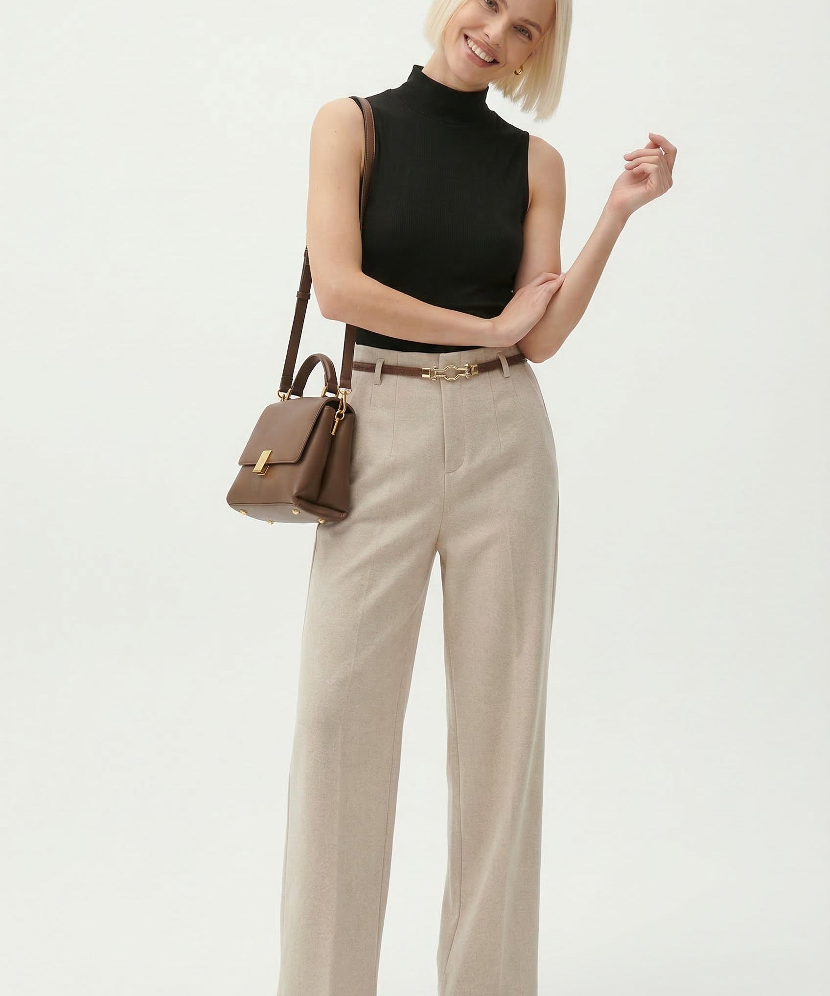 Annabelle | Women's High Waist Wide Leg Wool Blend Trousers