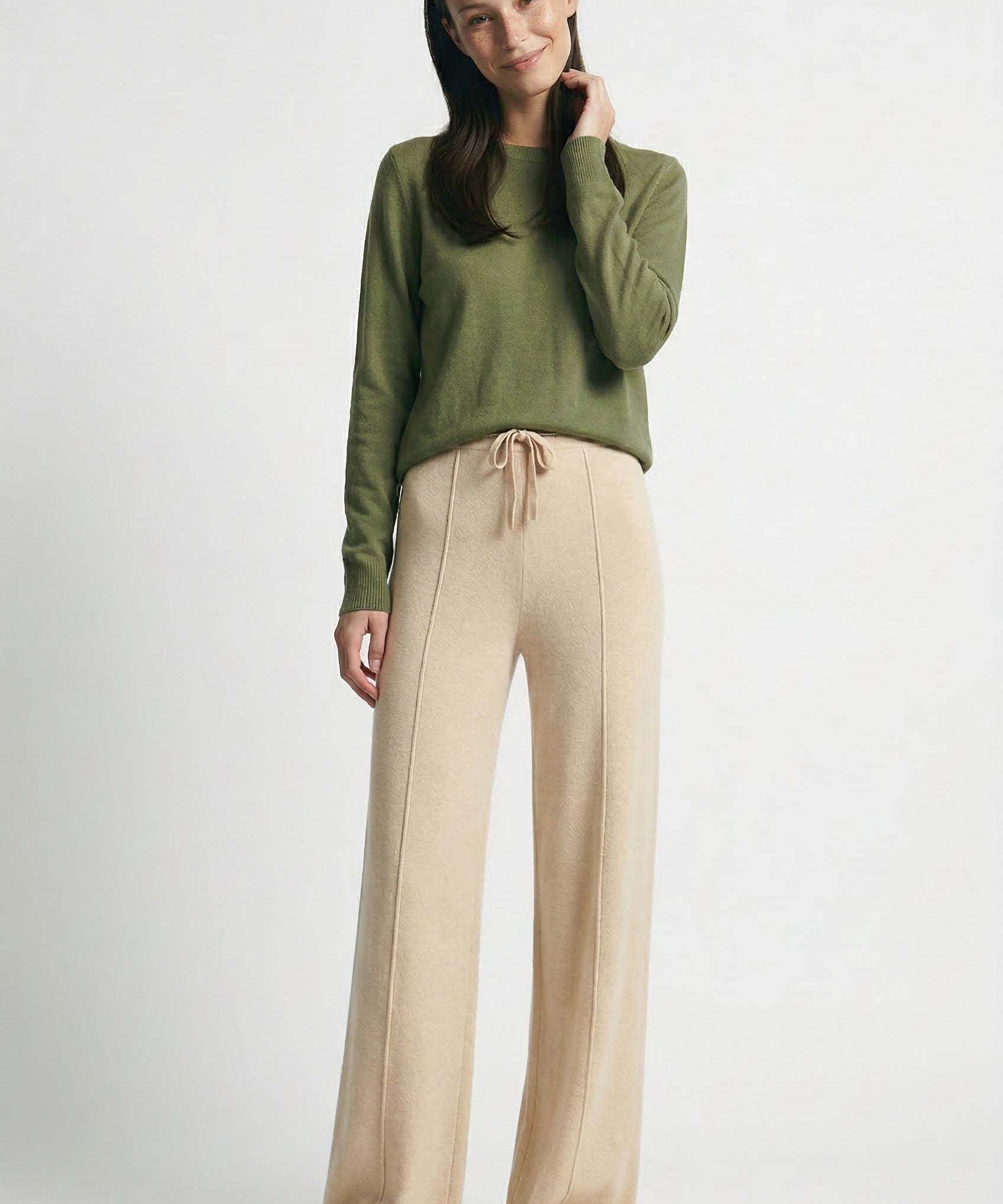 Sandrine | Women's Merino Wool Wide Leg Trousers with High Waist
