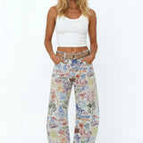 Florence | Women's Printed Wide Leg Denim Pants with High Waist