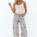 Florence | Women's Printed Wide Leg Denim Pants with High Waist