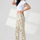 Elsie | Women's Printed Denim Pants with Straight Leg
