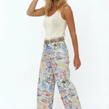 Florence | Women's Printed Wide Leg Denim Pants with High Waist