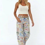 Florence | Women's Printed Wide Leg Denim Pants with High Waist