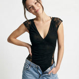 Verde | Women Top With Ruched Mesh Fabric