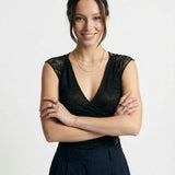 Verde | Women Top With Ruched Mesh Fabric