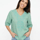 Eloria | Women Top With Cotton Linen Embroidery