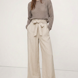Calla | Women's Pants with Ruffled Waistband and Tie Belt