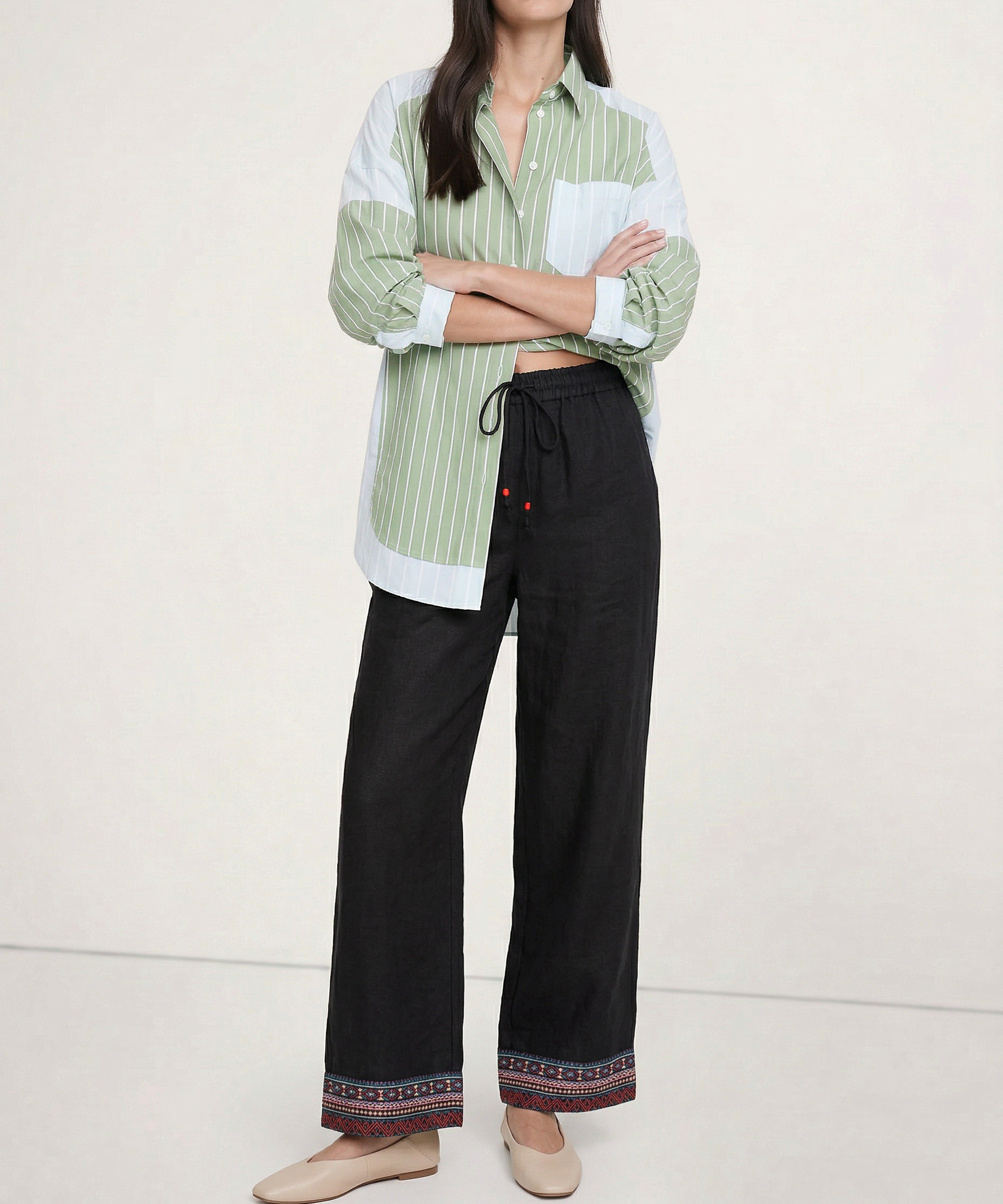 Savannah | Women's Pants with Elastic Waistband and Embroidered Hem