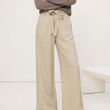 Calla | Women's Pants with Ruffled Waistband and Tie Belt