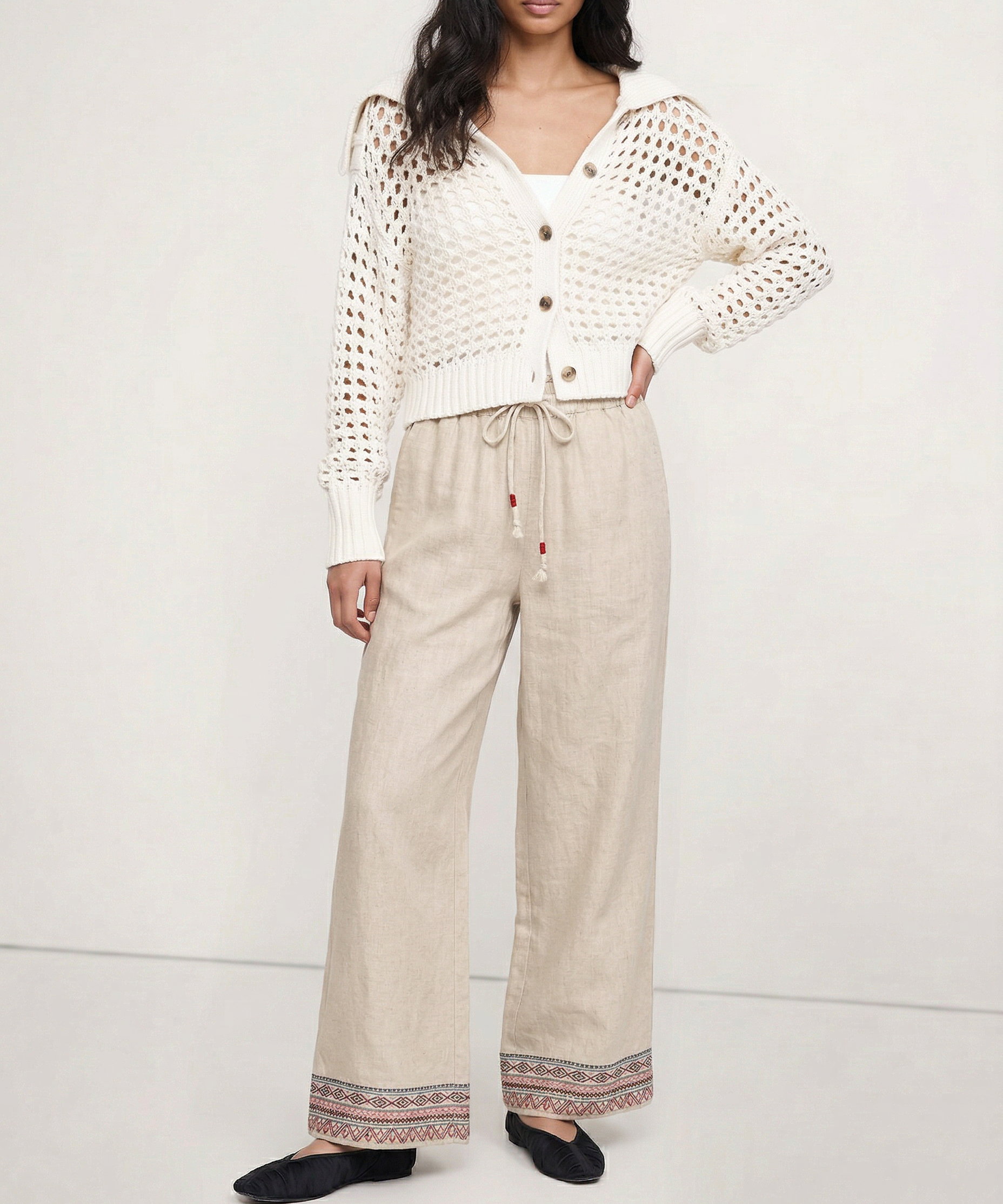Savannah | Women's Pants with Elastic Waistband and Embroidered Hem