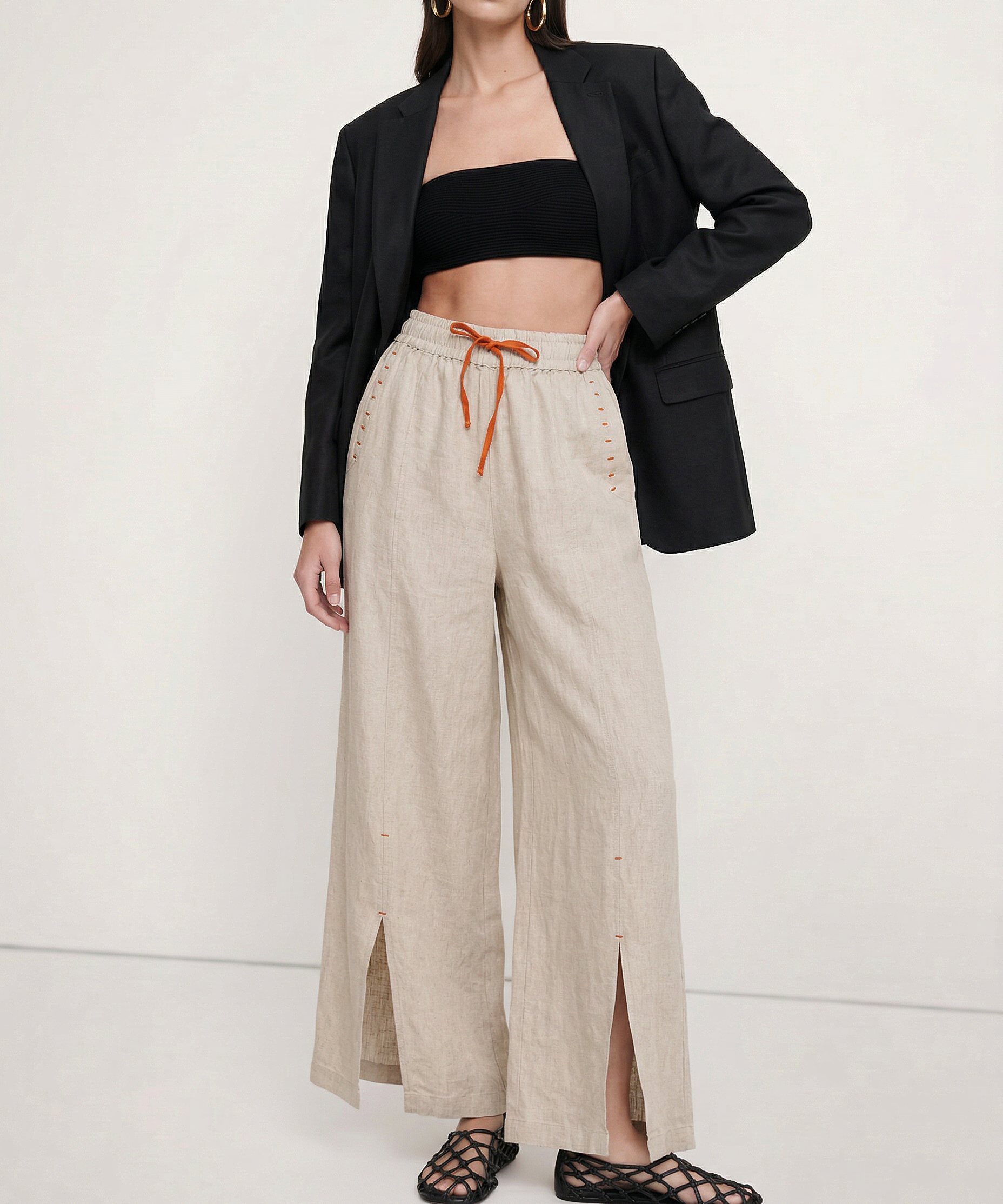 Lucia | Women's Wide Leg Pants with Elastic Waist Drawstring