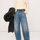 Arabella | Women's Mid Waist Wide Leg Jeans with Ankle Length
