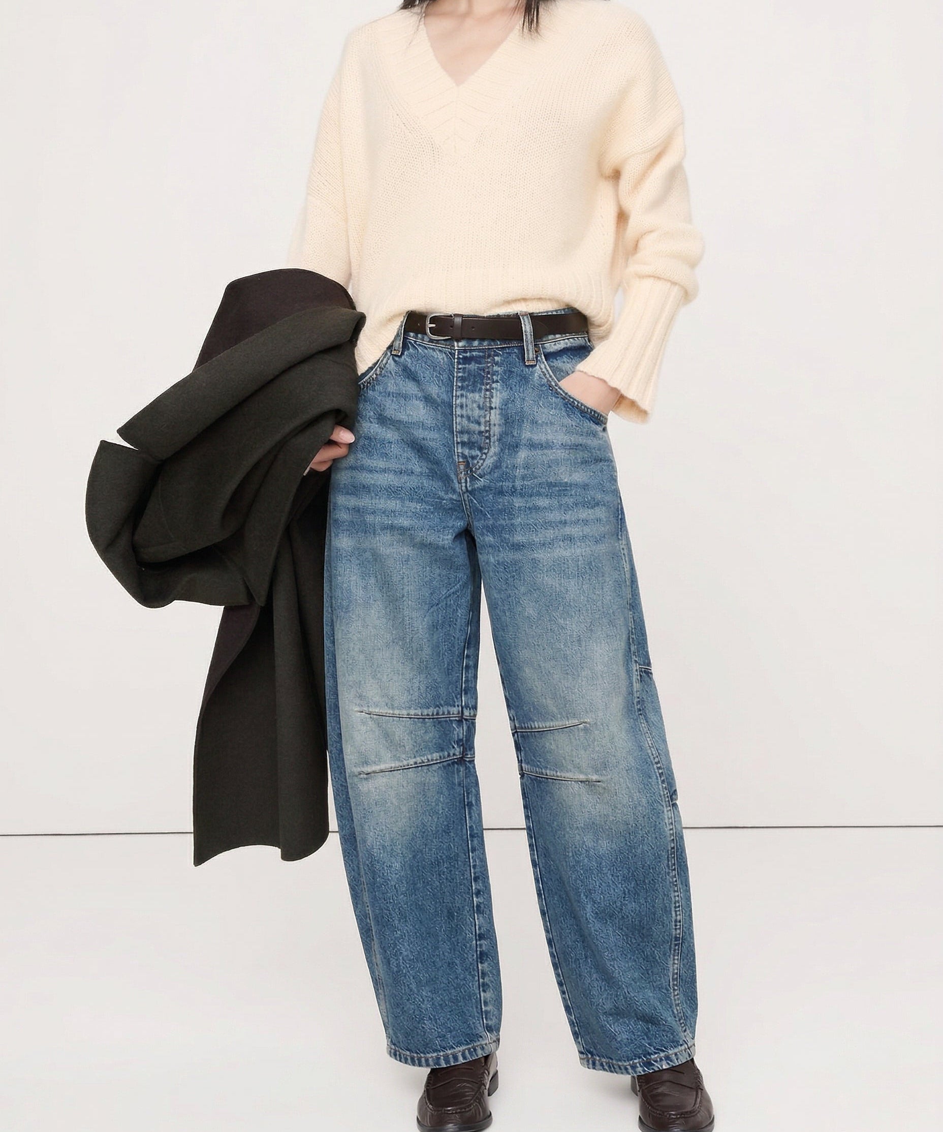 Arabella | Women's Mid Waist Wide Leg Jeans with Ankle Length