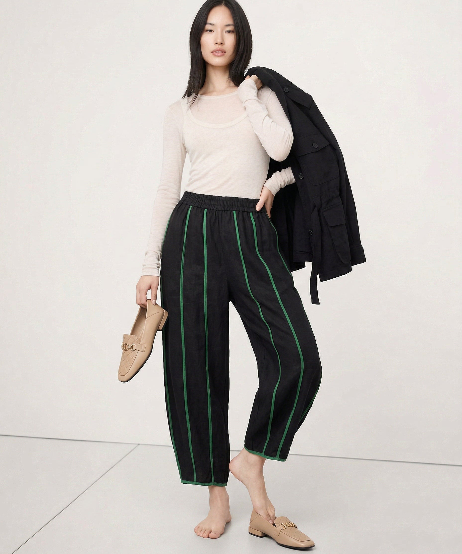 Haven | Women's Linen Pants with Contrast Stripe Detail