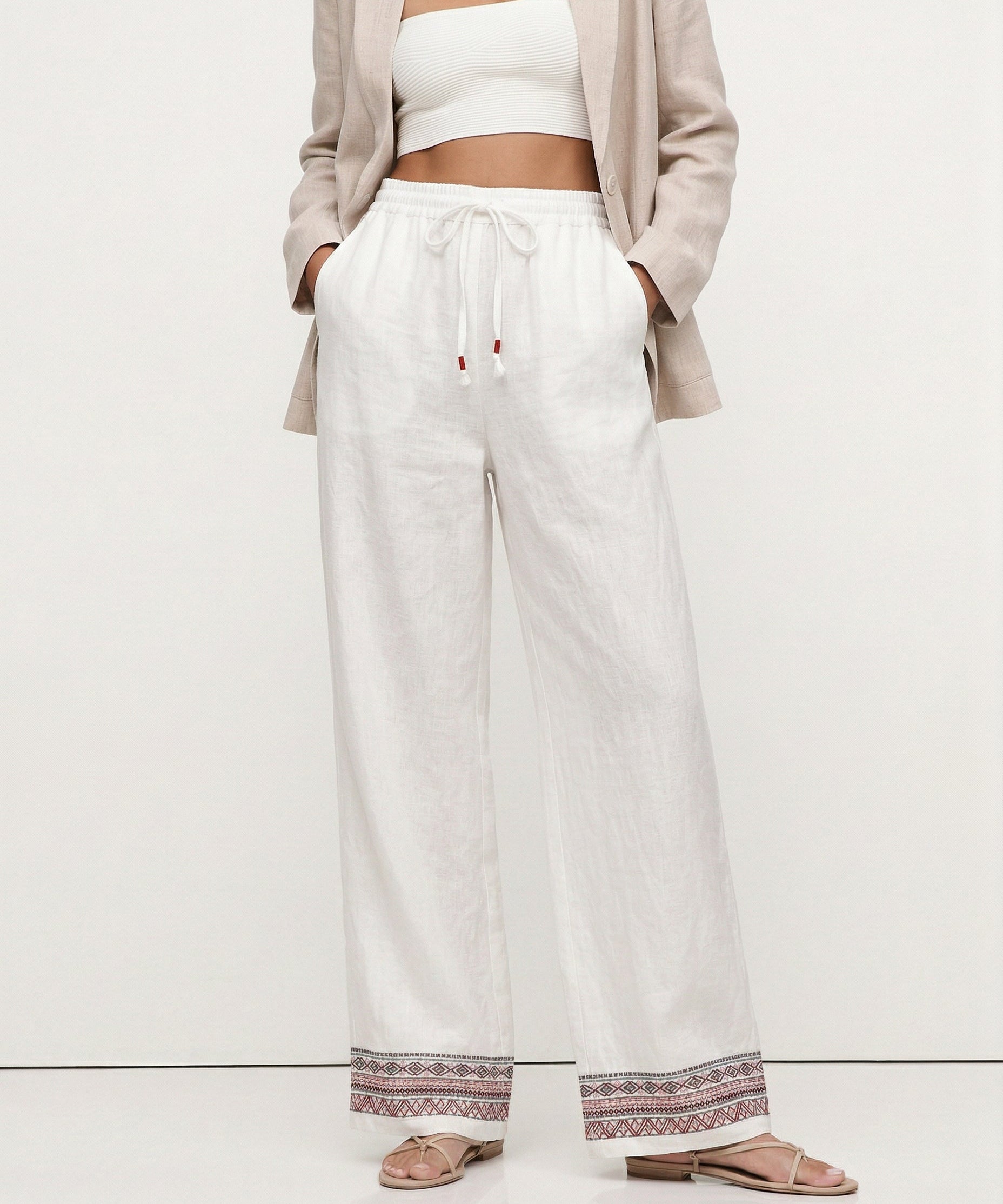 Savannah | Women's Pants with Elastic Waistband and Embroidered Hem