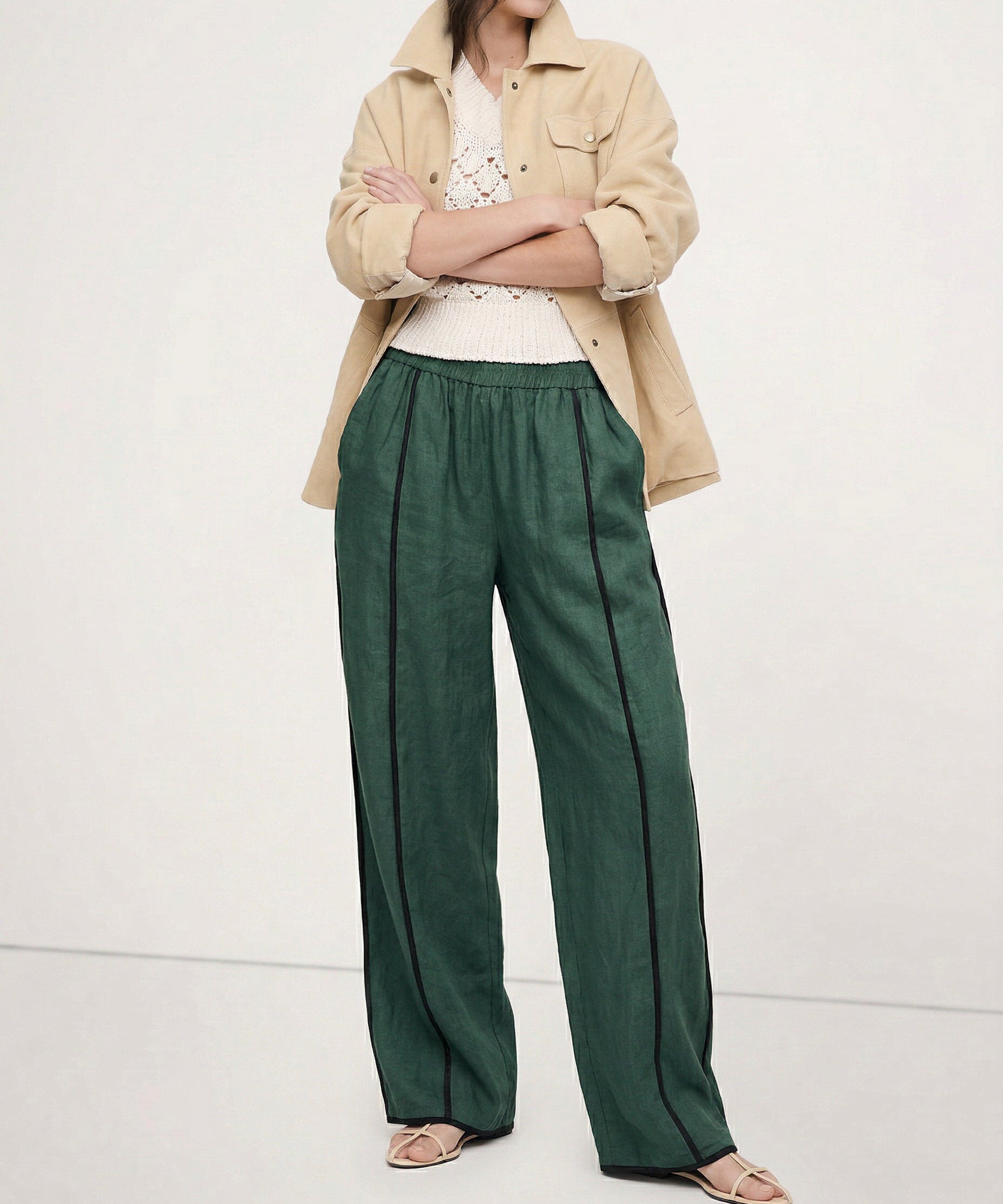 Haven | Women's Linen Pants with Contrast Stripe Detail