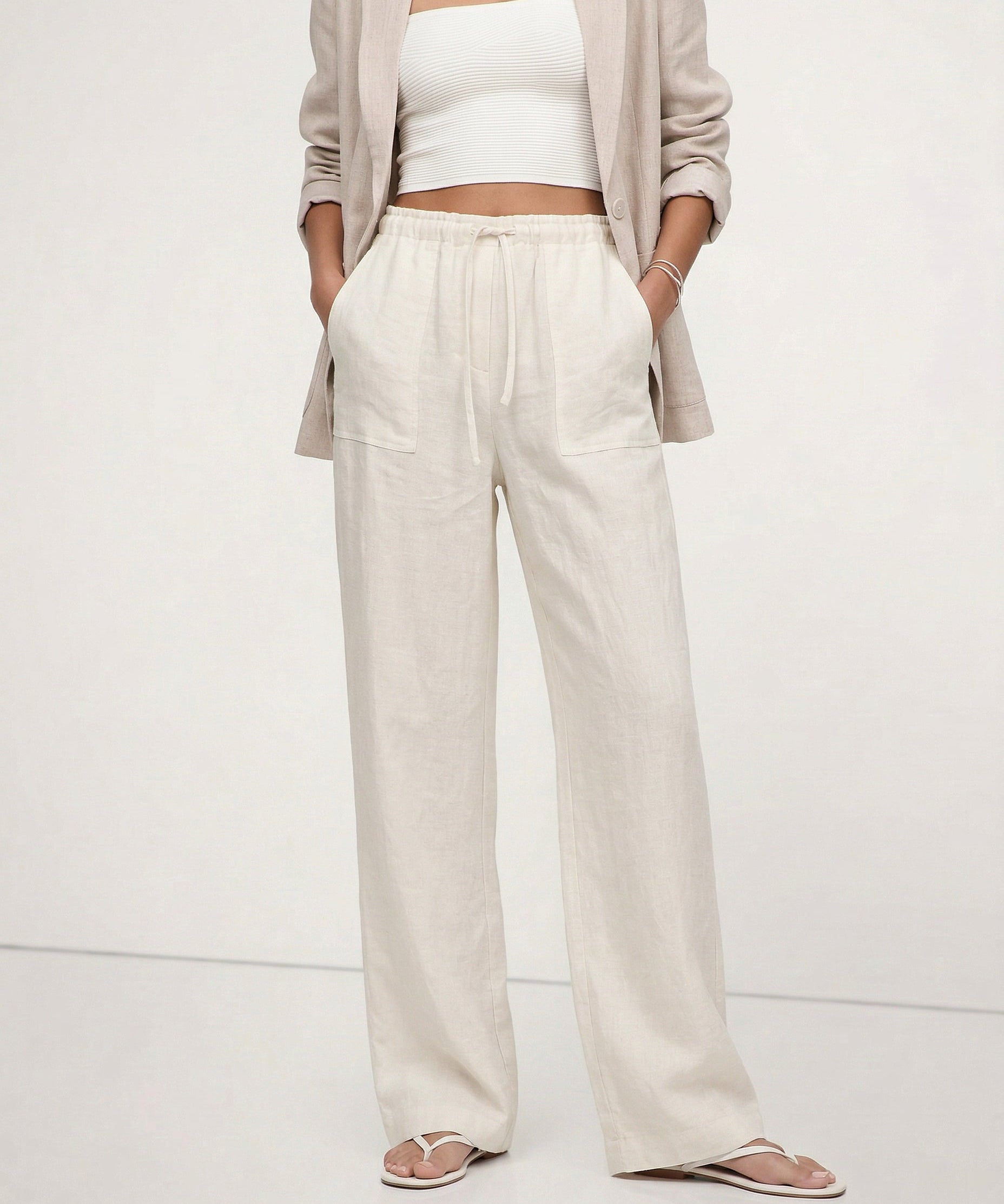 Thea | Women's Linen Pants with Elastic Waist Drawstring