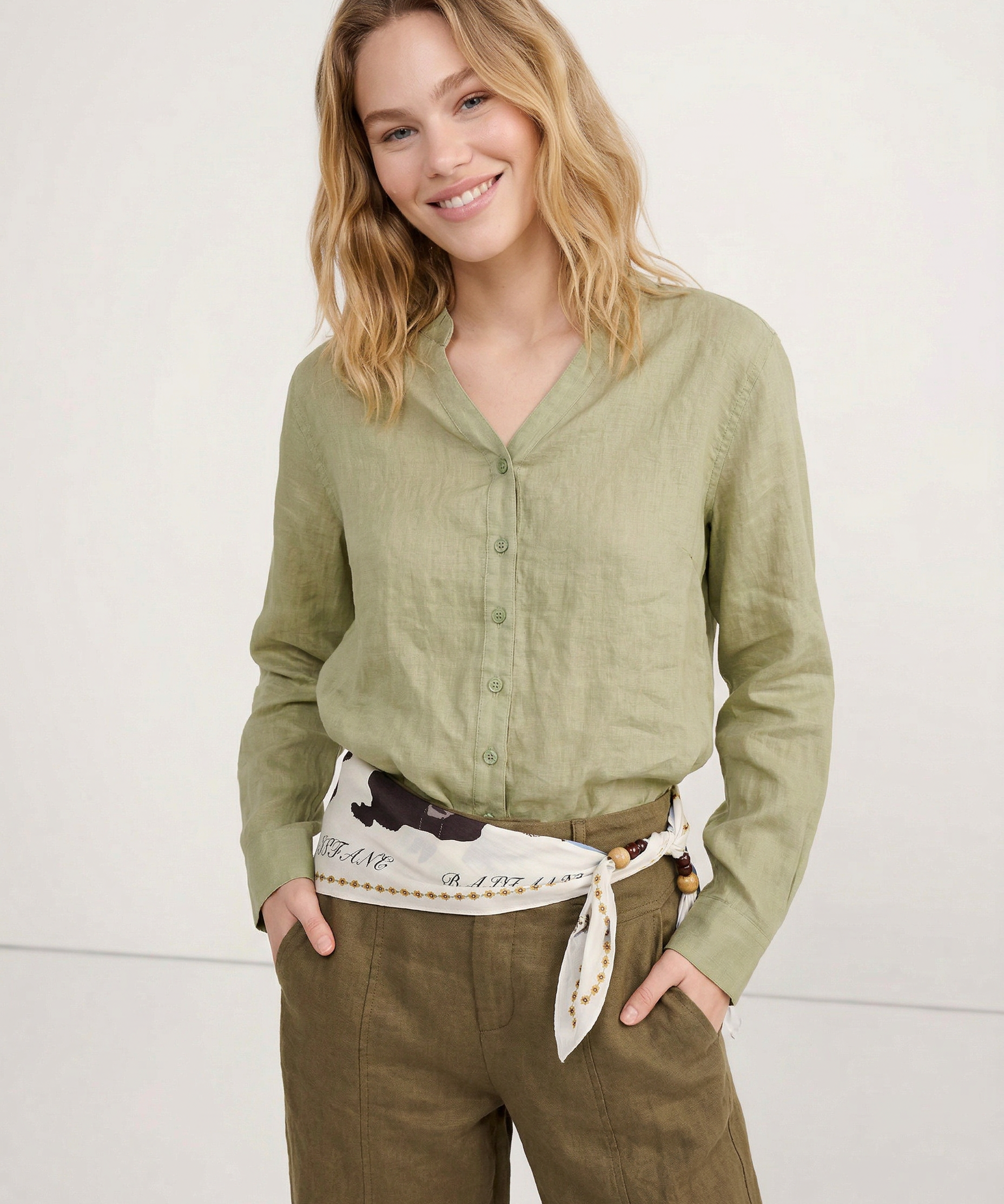 Nova | Women Shirt With Ramie Blend V Neck