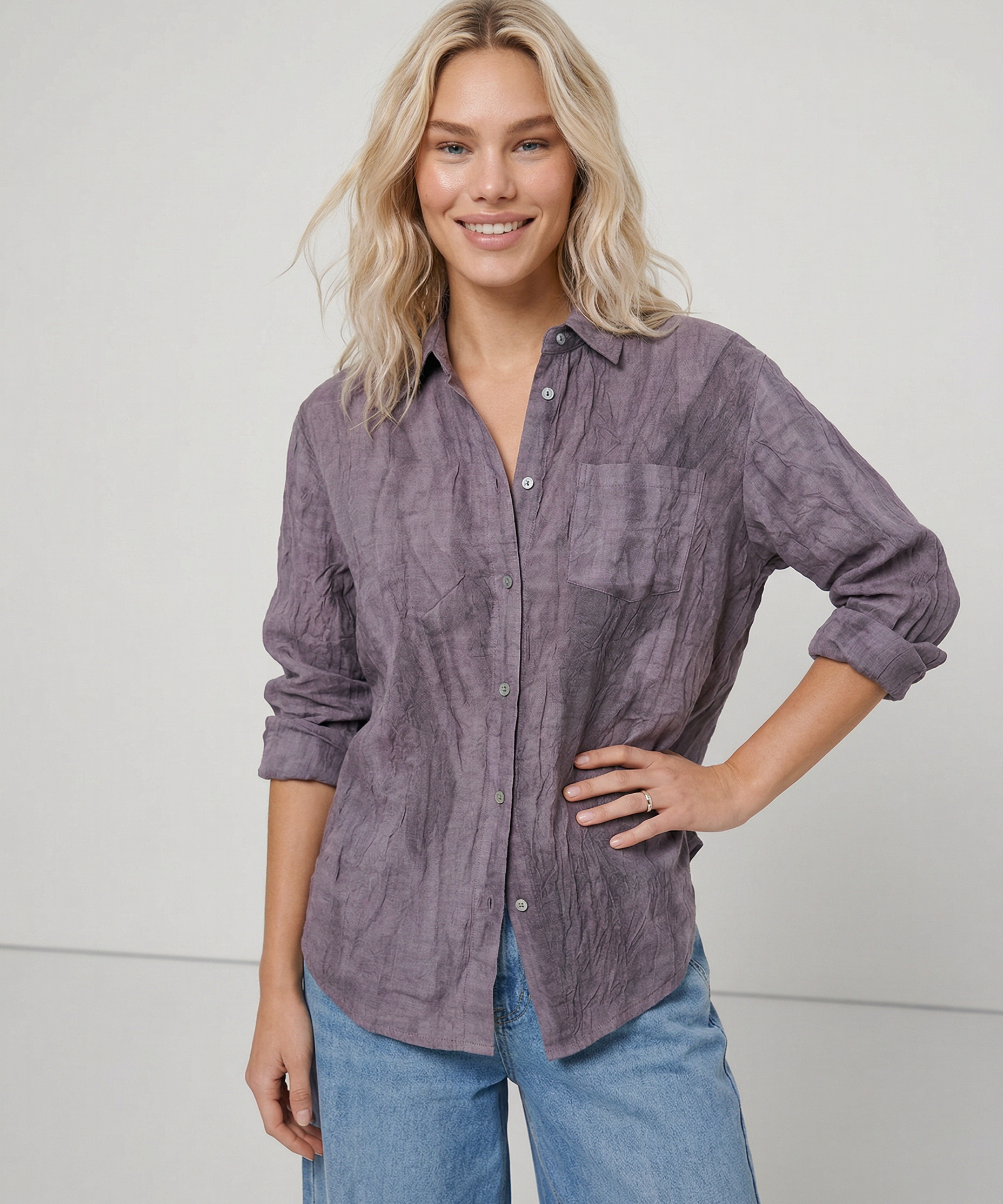 Lily | Women Shirt With Linen Pleated Texture