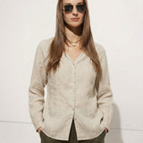 Maddie | Women Shirt With Linen Collarless V Neck