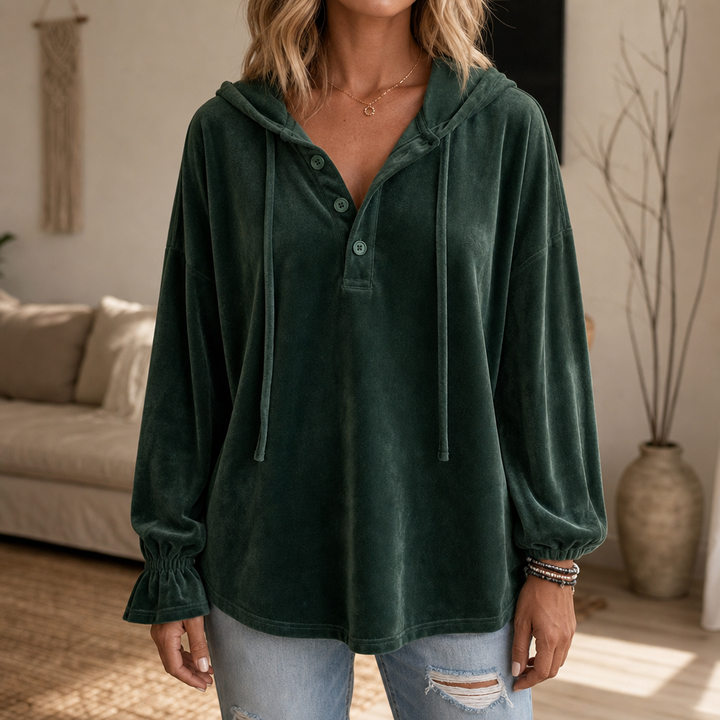 Drapella – Lantern Sleeve Ruffled Cuff Hoodie