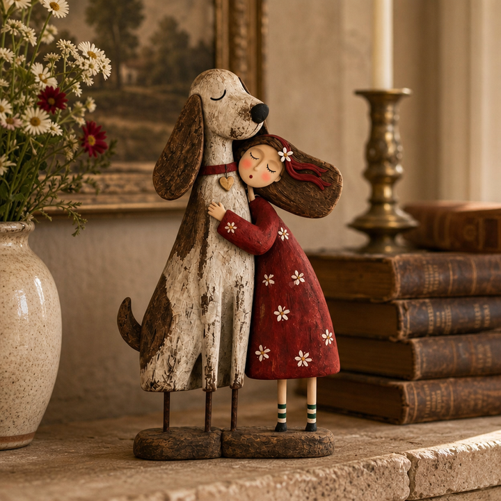 Wearbella – Distressed Girl Hugging Pet Figurine