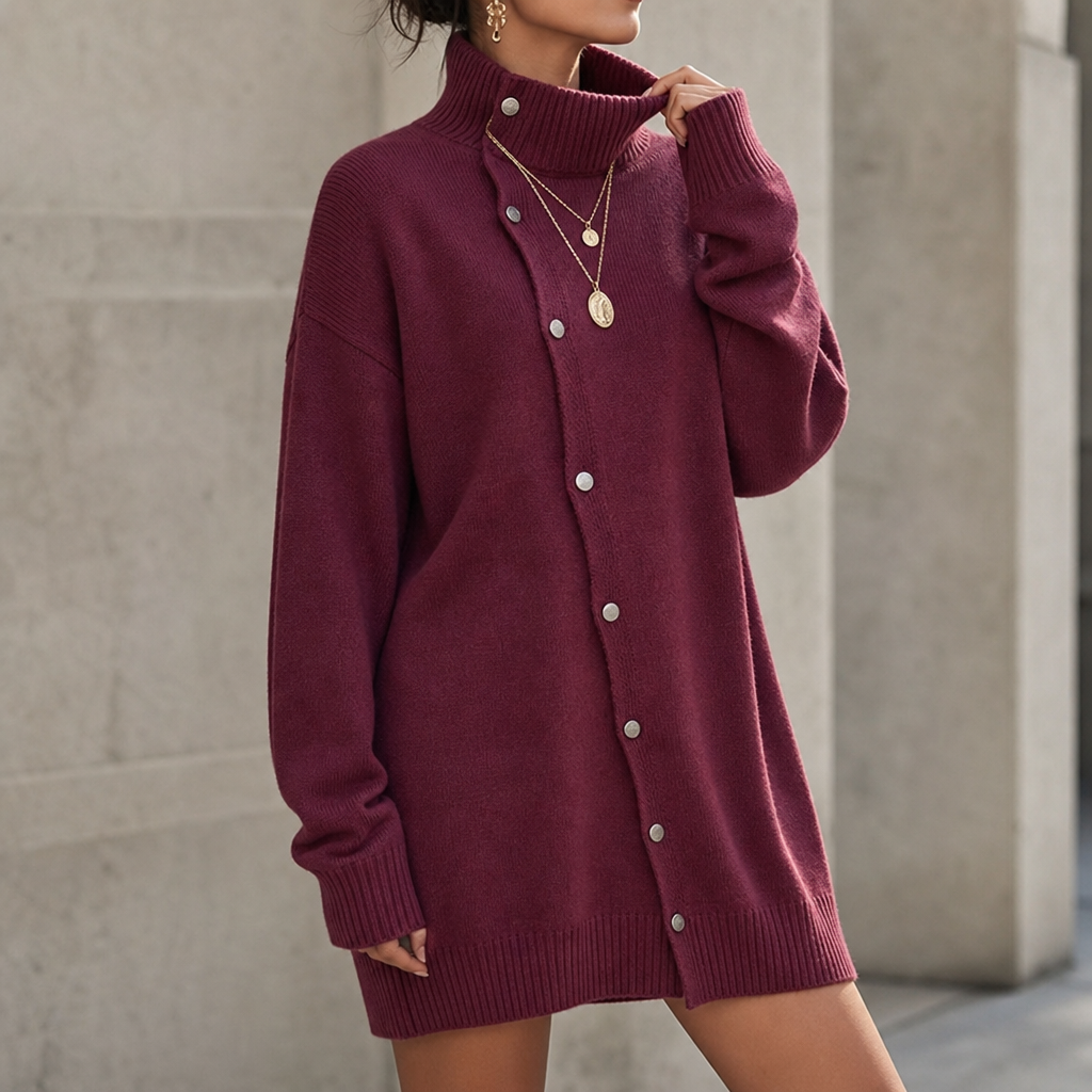 Lunavia – Funnel Neck Oversized Long-Line Cardigan