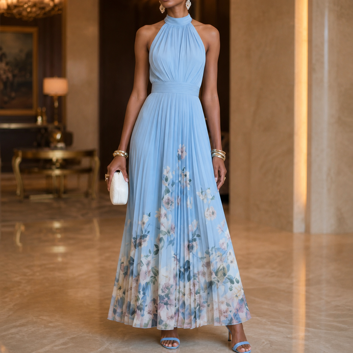 Corima – Halter Bow-Back Pleated Maxi Dress