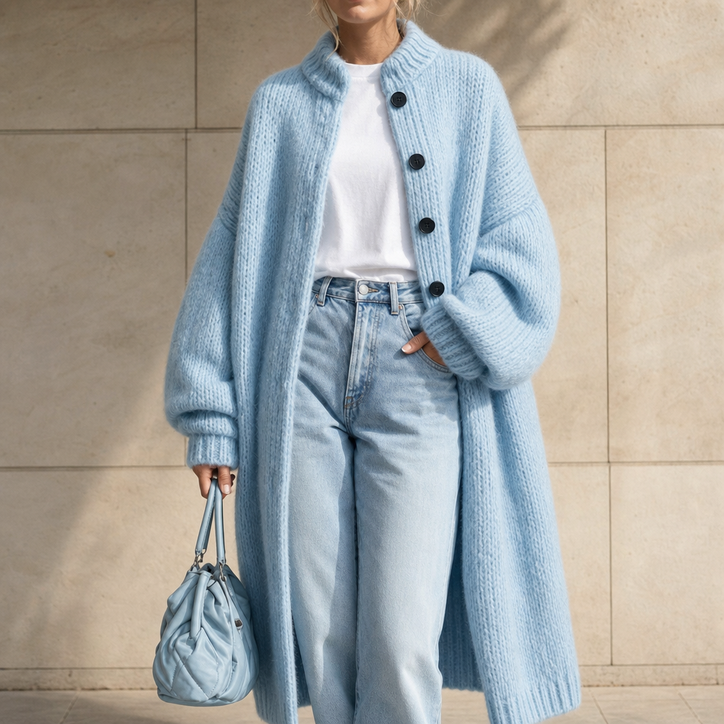 Wrapavia – Chunky Knit Button-Front Long Cardigan