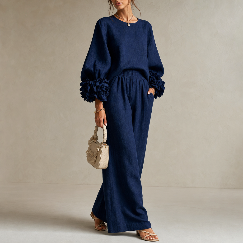 Cufflora – Floral Cuff Wide-Leg Two-Piece Set