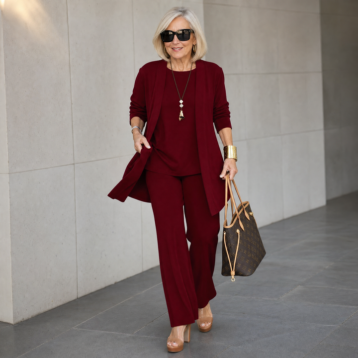 Maevelle – Women's Elegant 3-Piece Set with Drape Cardigan