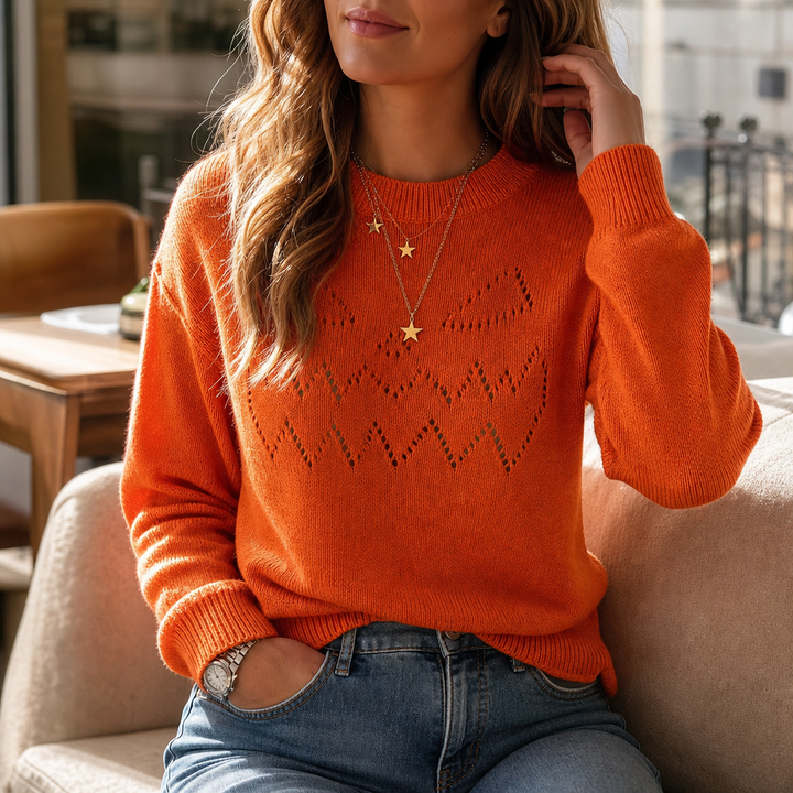 Hearthcott – Pumpkin Openwork Knit Sweater