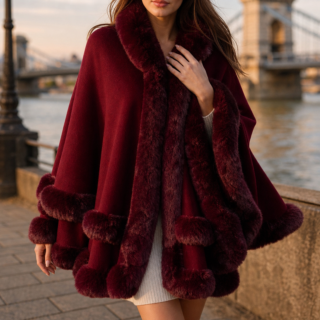 Wearbella – Fur-Trimmed Hooded Knit Cape Coat