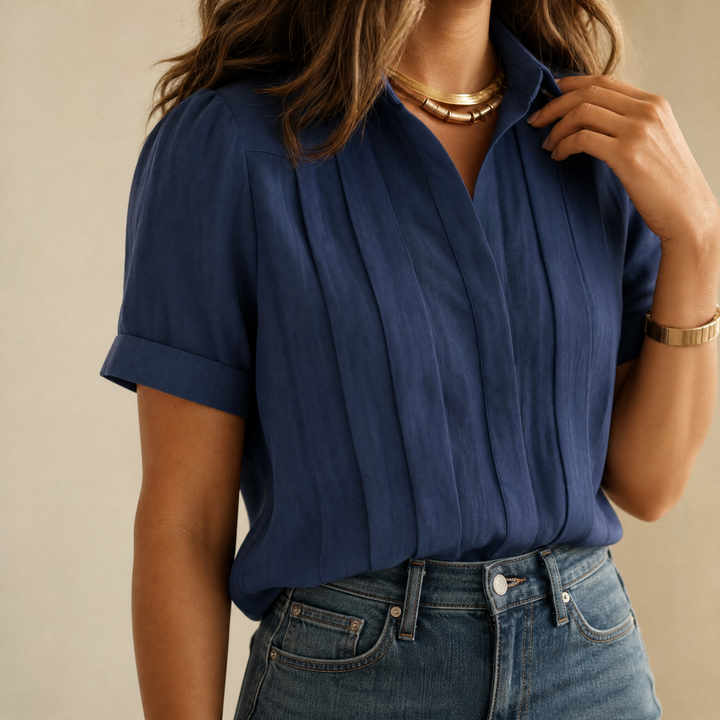 Lunavia – Women's Pleated Short-Sleeve Blouse