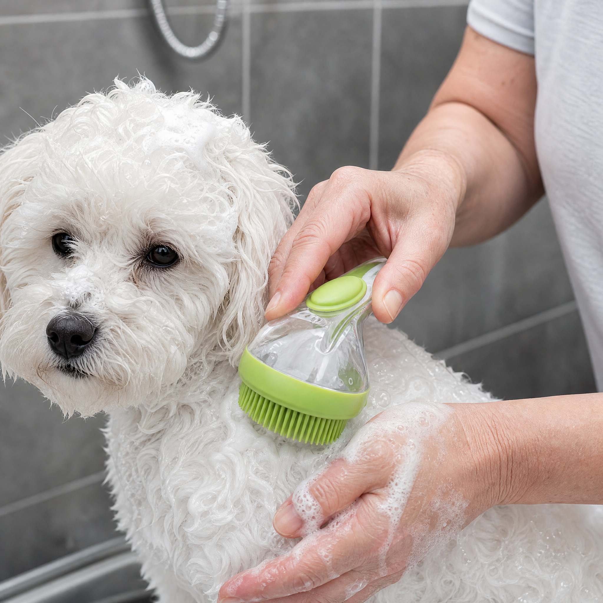 Sudsly – Pet Bath Brush with Built-in Shampoo Dispenser