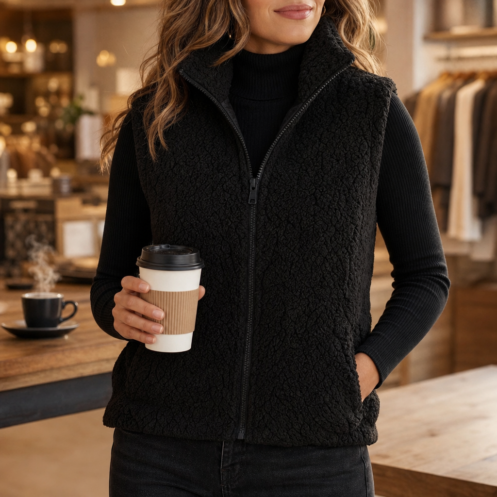 Wearbella – Stand Collar Plush Thermal Puffer Vest