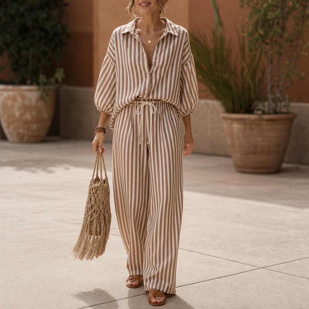 Wearbella – Striped Two-Piece Lantern Sleeve Set
