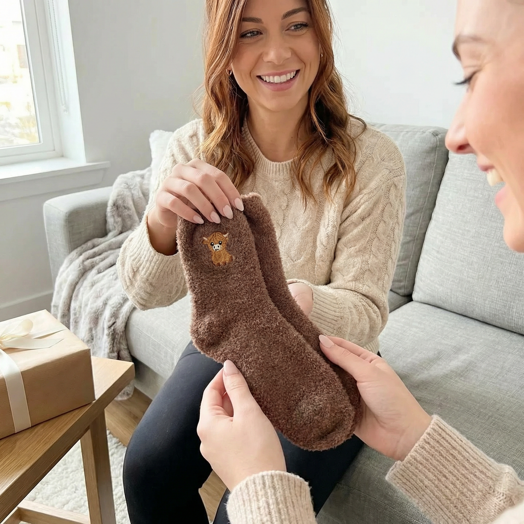 Cozymoo – Fuzzy Highland Cow Socks