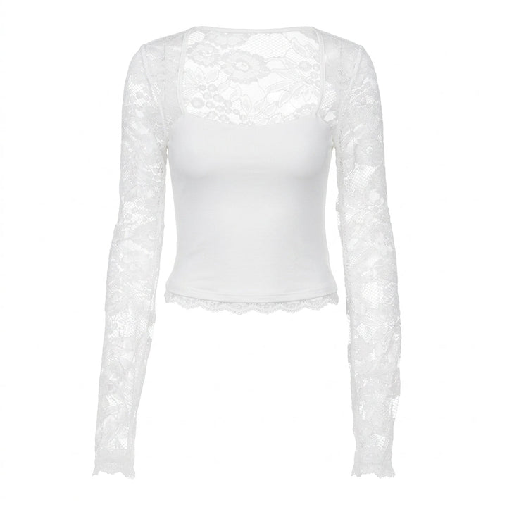 Lacelle – Women's Sheer Floral Lace Sleeve Top