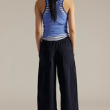 Isla | Women's Cropped Wide Leg Denim Pants with Drawstring Waist