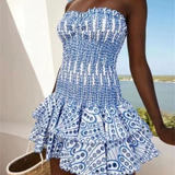 Dahlia | Women's Strapless Smocked Mini Dress with Tiered Ruffle Hem