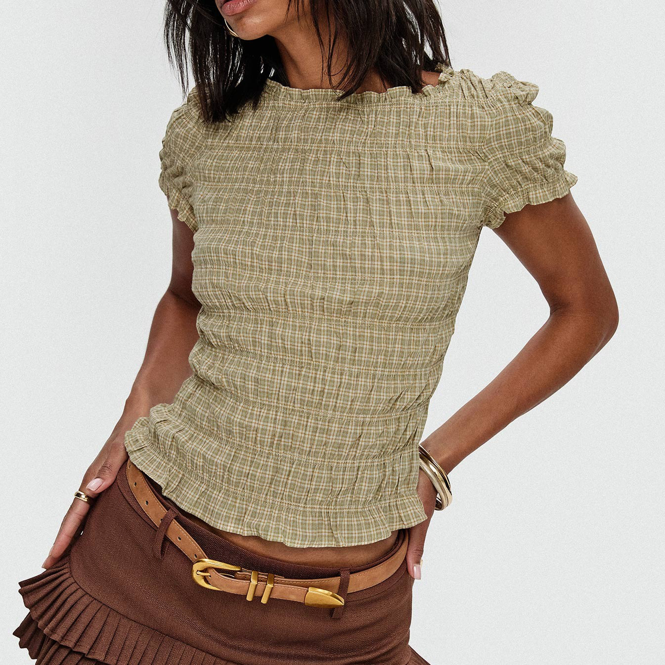 Chloe | Women Top With Plaid Ruched Body
