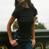 Chloe | Women Top With Plaid Ruched Body