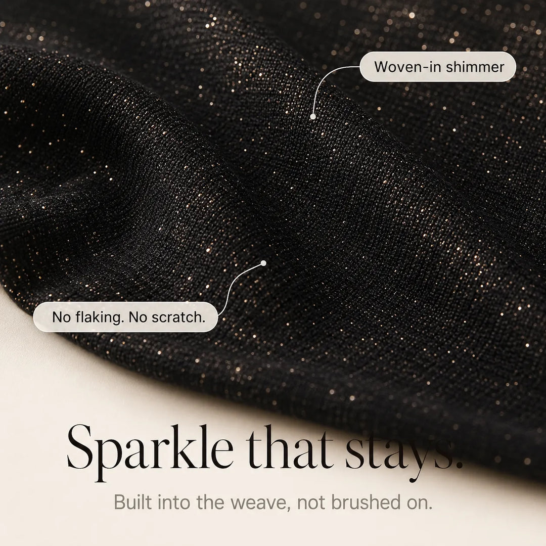 Solavia – Sparkle Ruched Crossover V-Neck Top with Sheer Mesh Sleeves