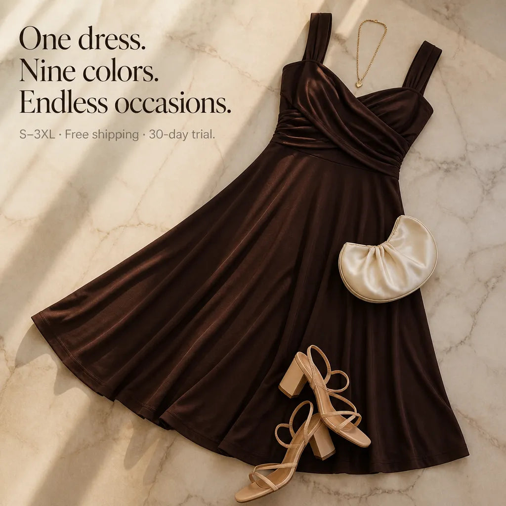 Vellora – Ruched Sweetheart Midi Dress with Pockets