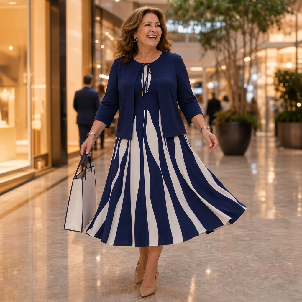 Cintura – Tie-Front Swirl Print Layered Midi Dress