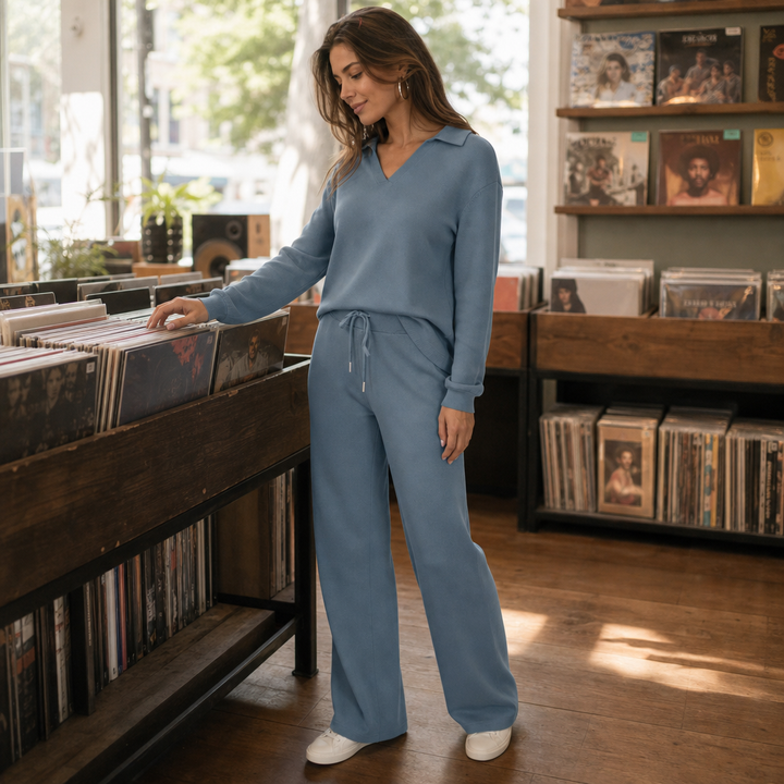 Marlowe – Polo Collar Wide-Leg Lounge Set
