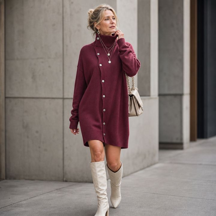 Lunavia – Funnel Neck Oversized Long-Line Cardigan