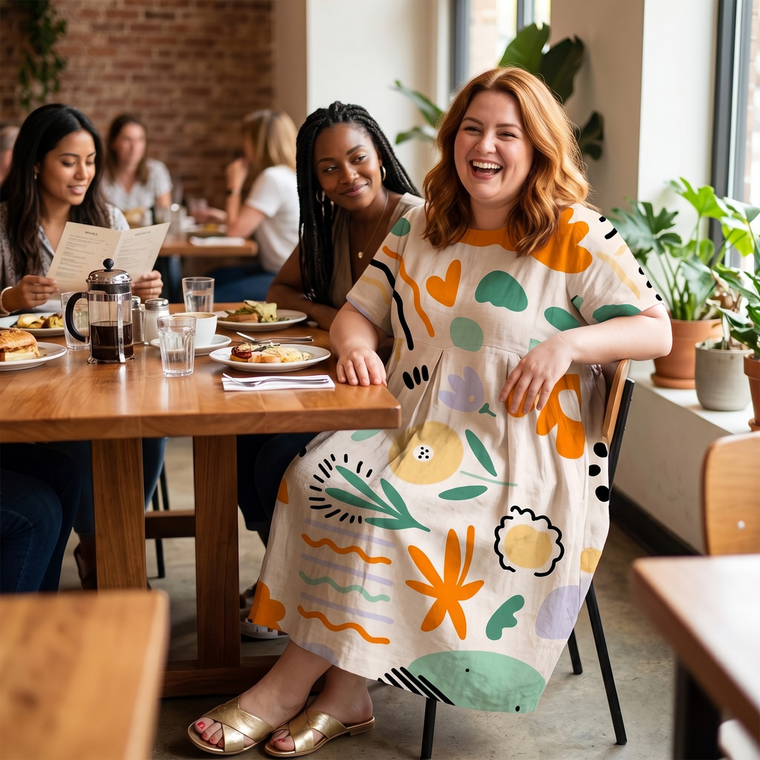 Luna – Women's Artsy Print Plus-Size Midi Dress
