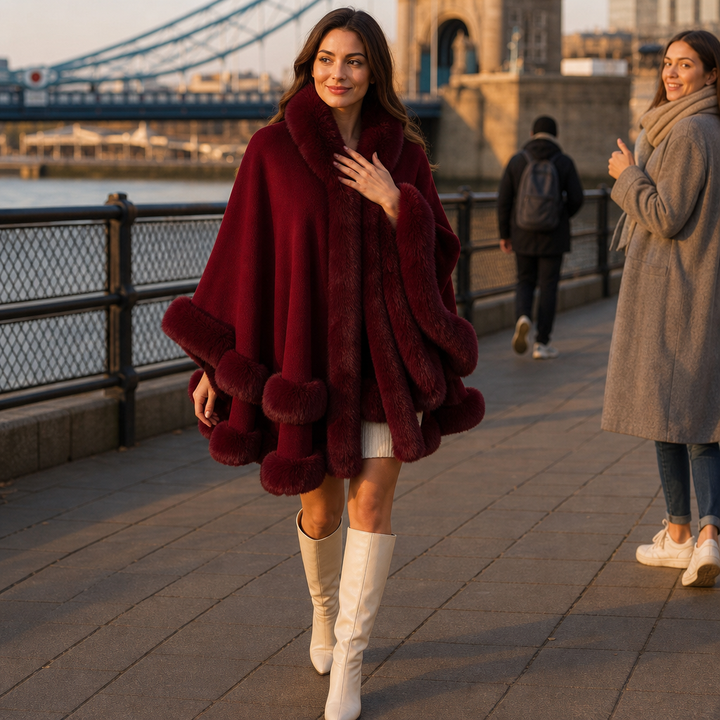 Wearbella – Fur-Trimmed Hooded Knit Cape Coat